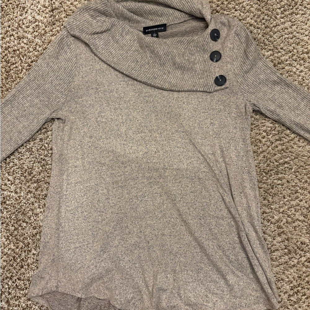 Chic Heather Gray Cowl Neck Sweater with Button Details